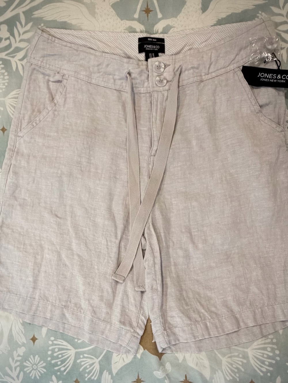 Jones New York, Women's Light Beige Linen Blend Drawstring Shorts